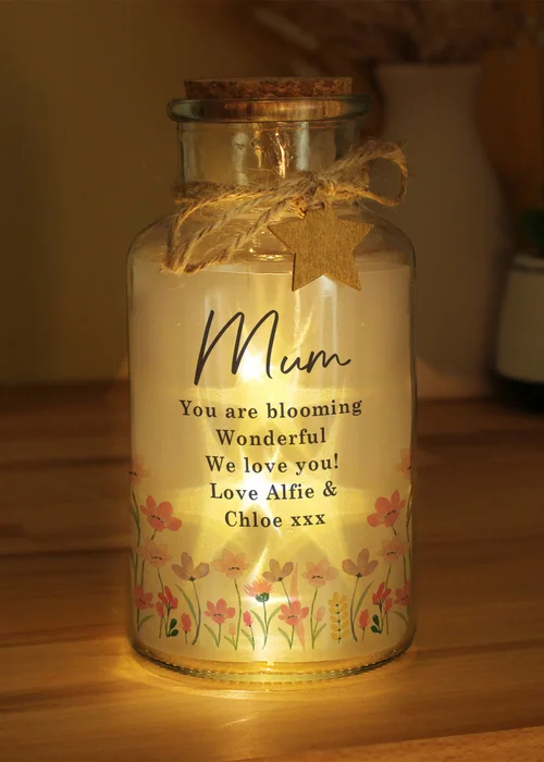 Personalised Memento Company Floral LED Light Up Jar Clear - One Size Image 1