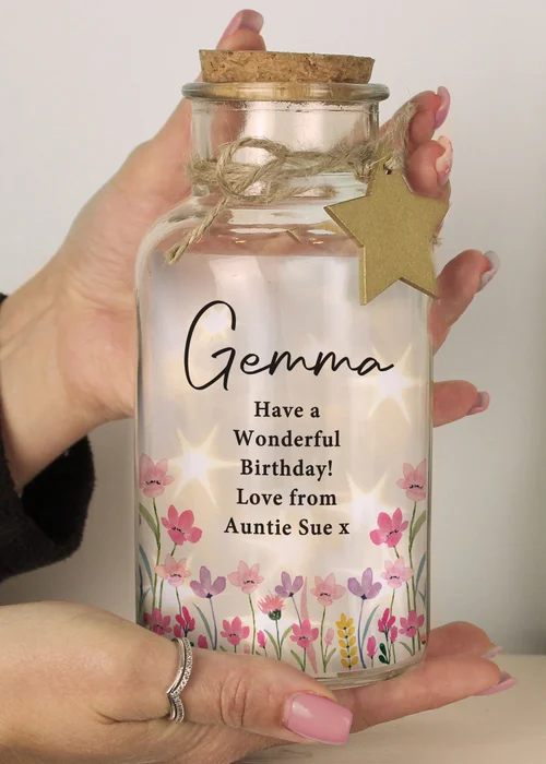 Personalised Memento Company Floral LED Light Up Jar Clear - One Size Image 3