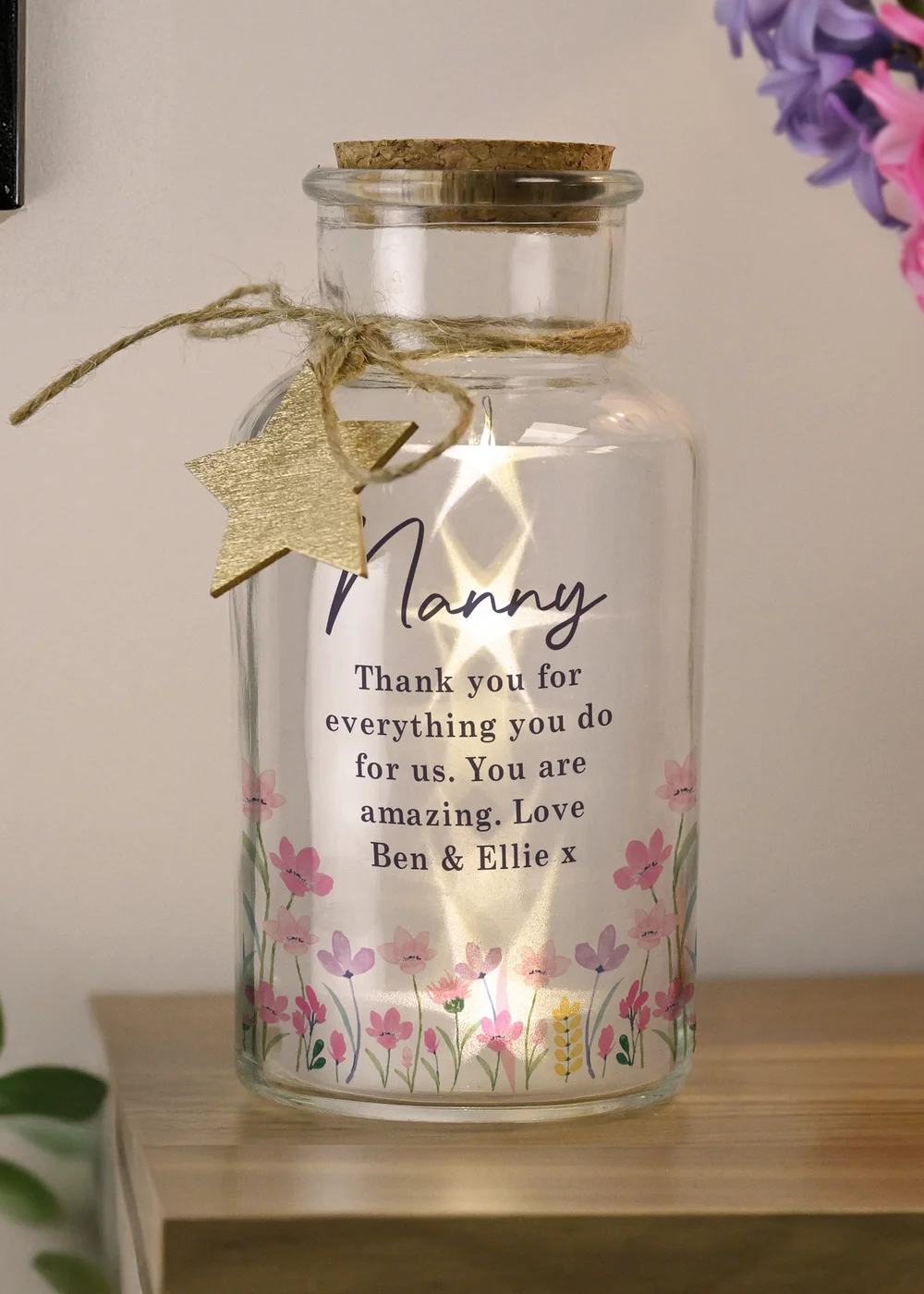 Personalised Memento Company Floral LED Light Up Jar Clear - One Size Image 2