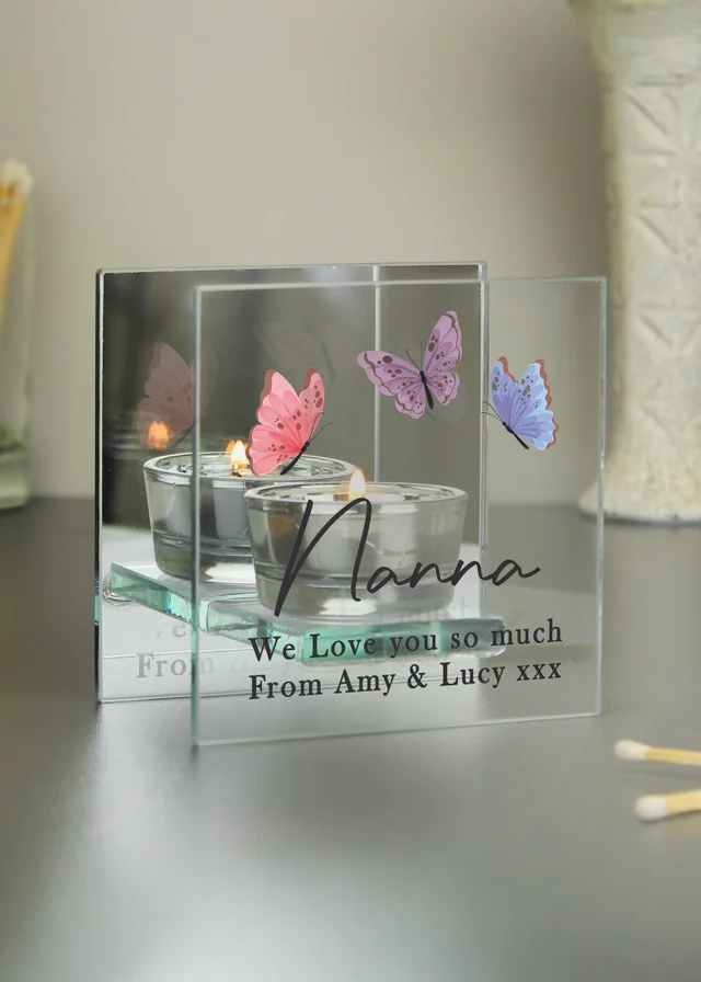 Personalised Memento Company Butterfly Mirrored Tealight Holder Floral
