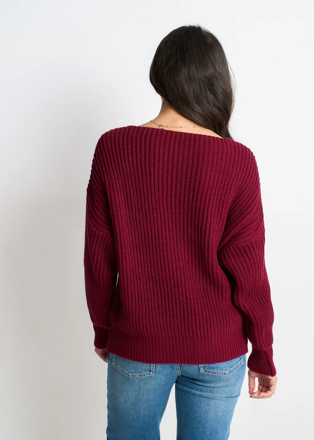Gini London Burgundy Chunky Knit Oversized Jumper - L/XL Image 2
