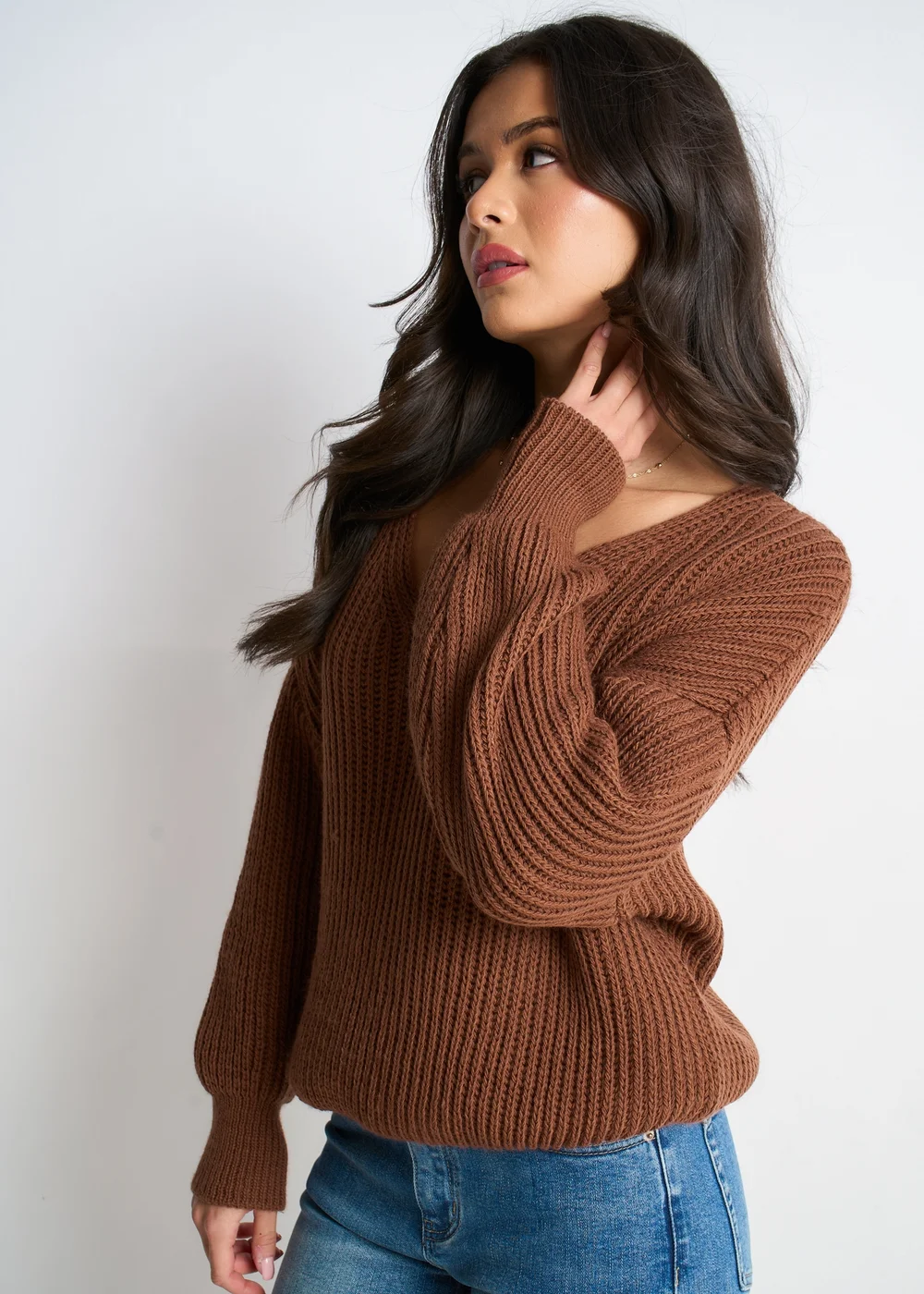 Gini London Brown Chunky Knit Oversized Jumper - L/XL Image 4
