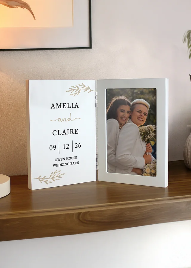 Personalised Memento Company Anniversary Wooden Hinged 6x4 Photo Frame Cream