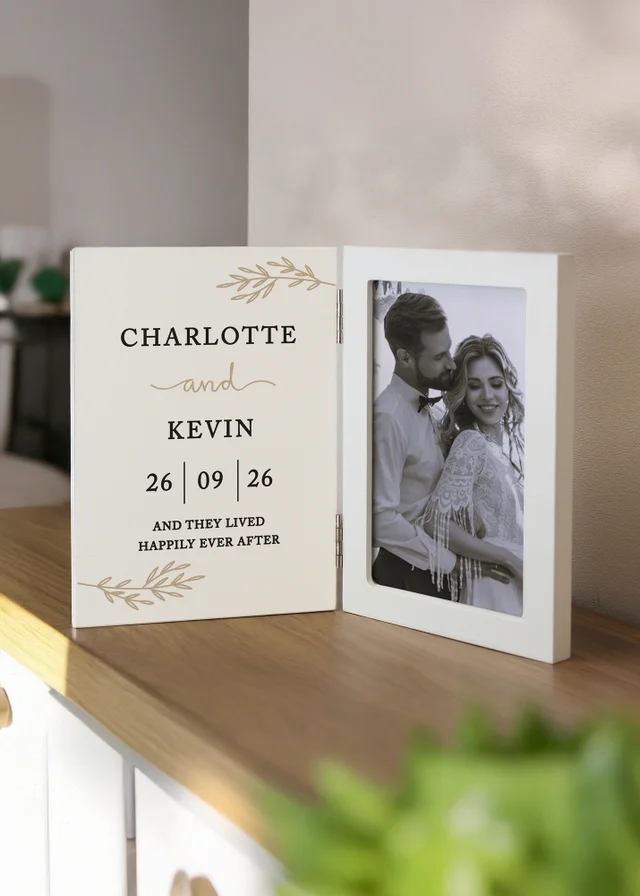 Personalised Memento Company Anniversary Wooden Hinged 6x4 Photo Frame Cream