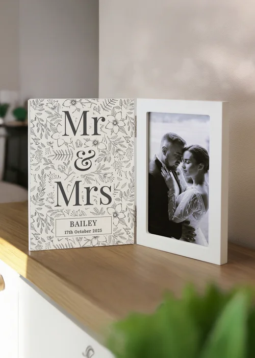 Personalised Memento Company Wedding Wooden Hinged 6x4 Photo Frame Cream - One Size Image 1