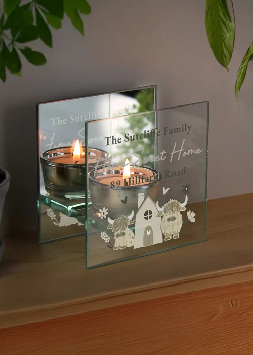 Personalised Memento Company Highland Cow Mirrored Tealight Holder Clear - One Size Image 3