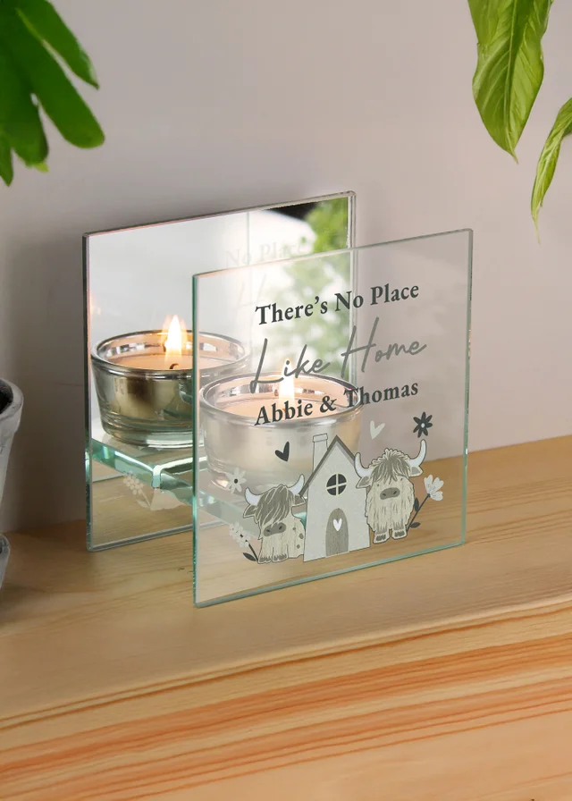 Personalised Memento Company Highland Cow Mirrored Tealight Holder Clear