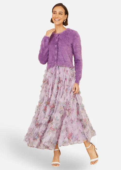 Yumi Lavender Eyelash Knit Cropped Cardigan - S Image 2
