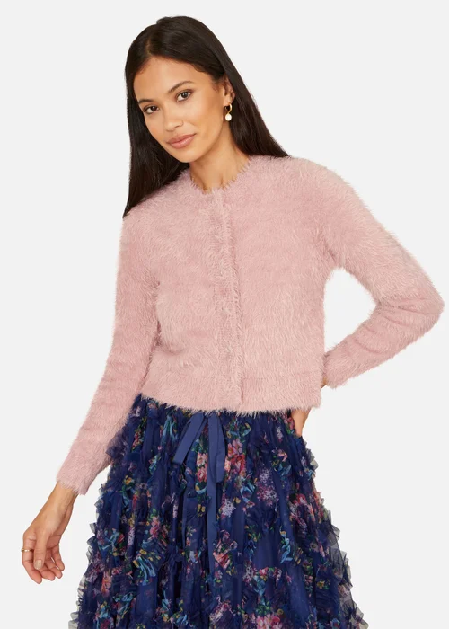 Yumi Pink Eyelash Knit Cropped Cardigan - L Image 1