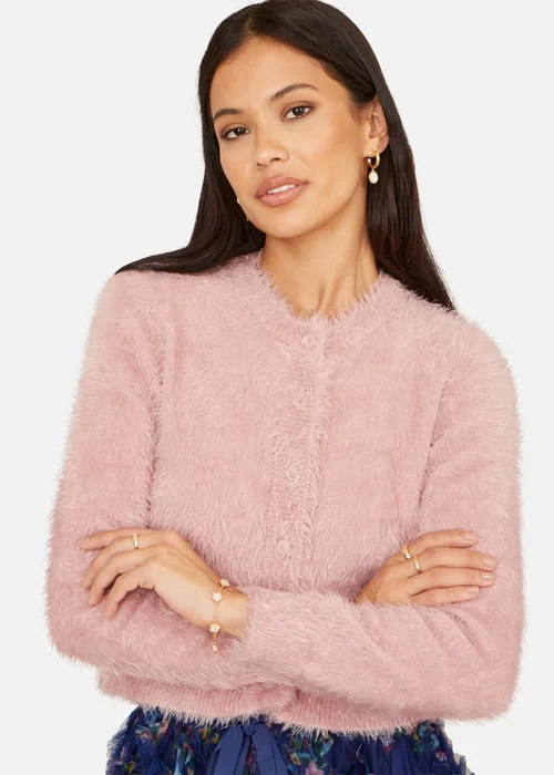 Yumi Pink Eyelash Knit Cropped Cardigan - L Image 3