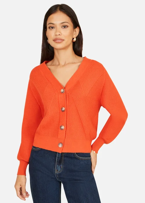 Yumi Orange Relaxed Fit Cardigan With Stitch Detail - S Image 1