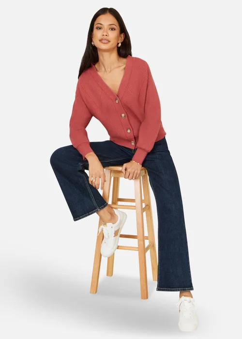 Yumi Rose Pink Relaxed Fit Cardigan With Stitch Detail - L Image 2