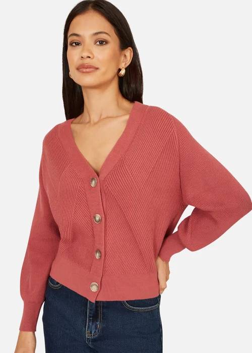Yumi Rose Pink Relaxed Fit Cardigan With Stitch Detail - L Image 3