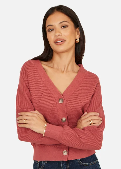 Yumi Rose Pink Relaxed Fit Cardigan With Stitch Detail - L Image 1