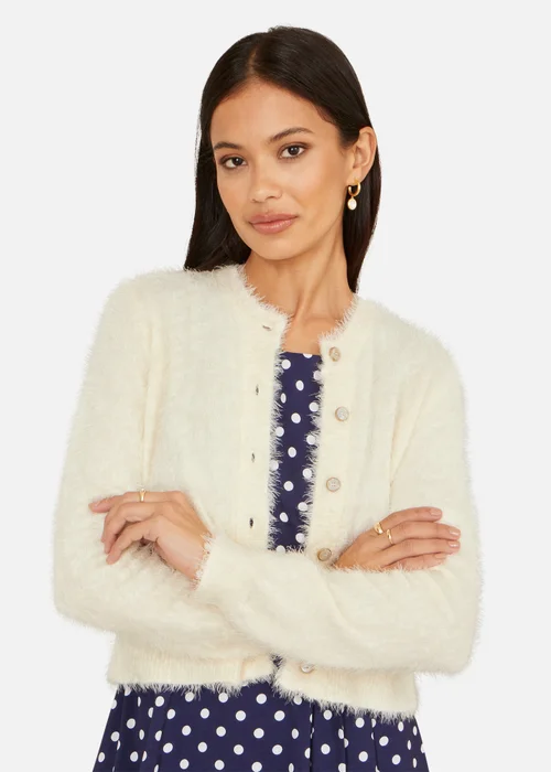 Yumi Ivory Eyelash Knit Cropped Cardigan - L Image 3