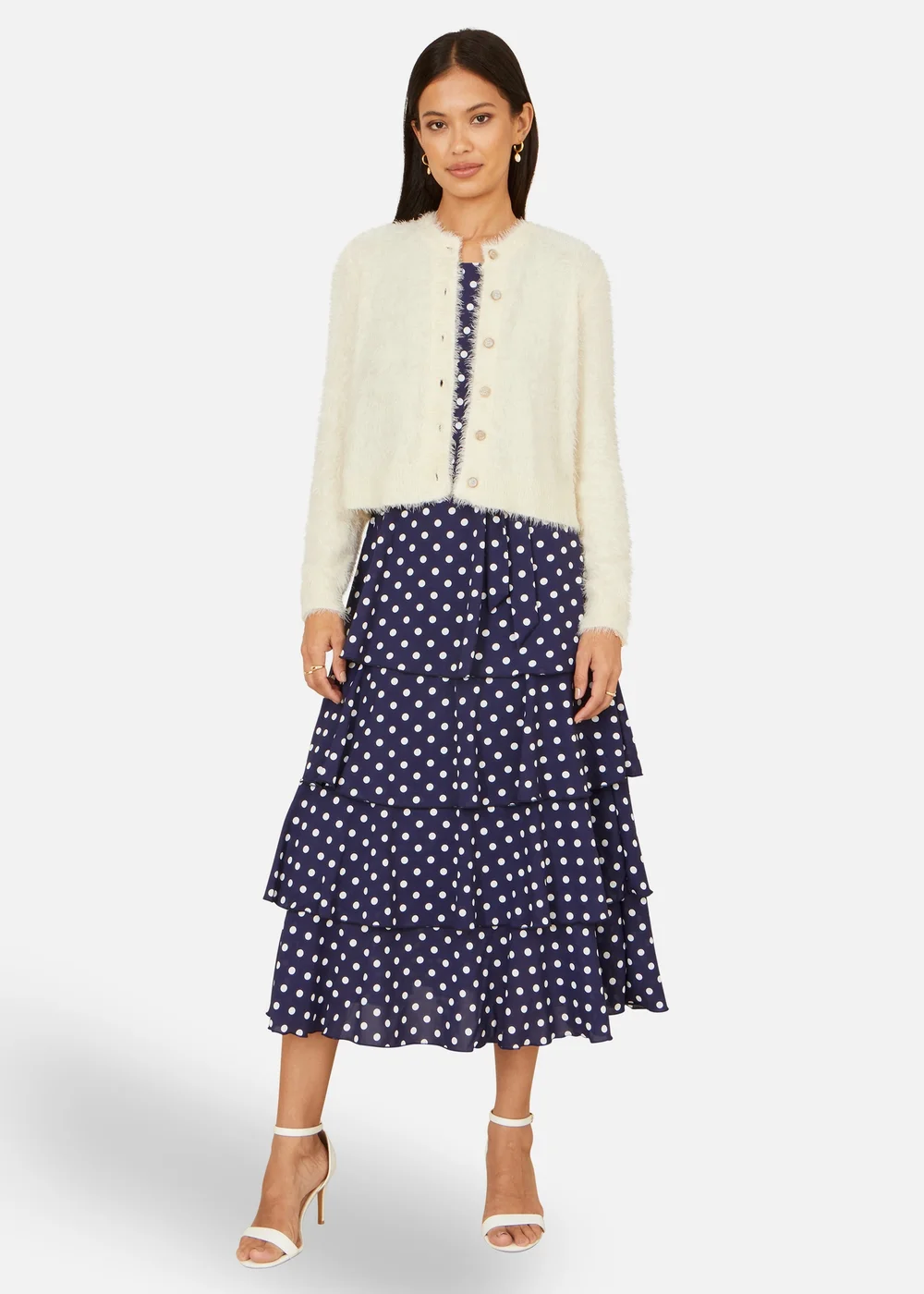 Yumi Ivory Eyelash Knit Cropped Cardigan - L Image 2