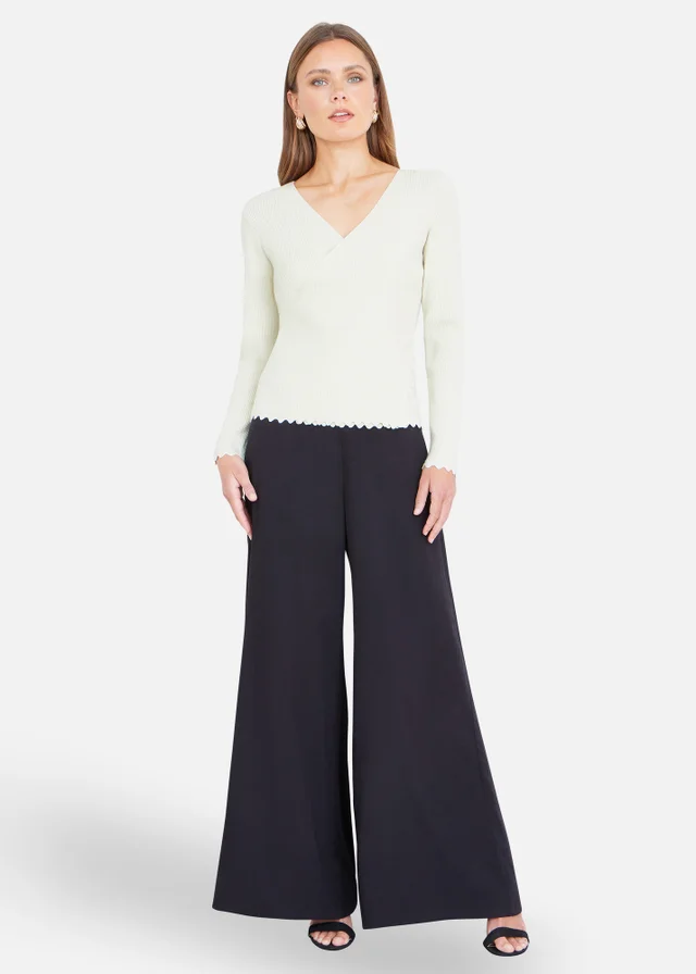 Yumi Ivory Metallic Thread Rib Wrap Knitted Top