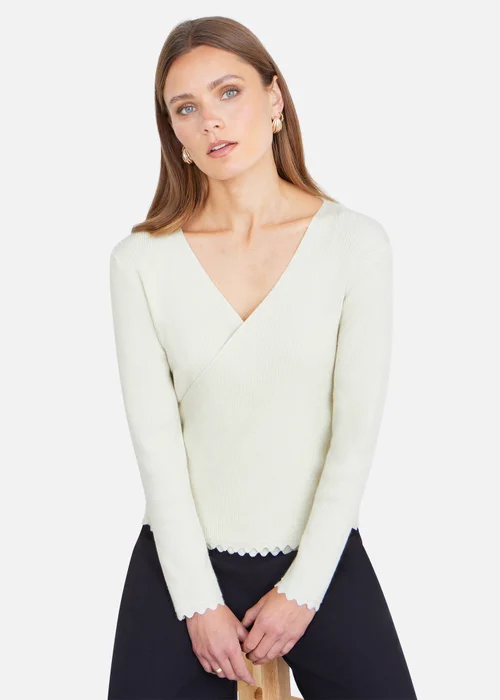 Yumi Ivory Metallic Thread Rib Wrap Knitted Top - M Image 4