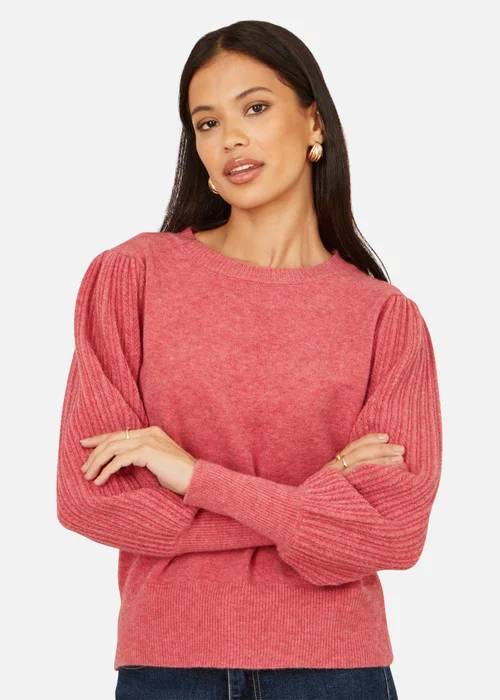 Yumi Pink Knitted Balloon Sleeve Jumper - M Image 1