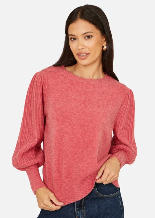 Yumi Pink Knitted Balloon Sleeve Jumper - M Image 3