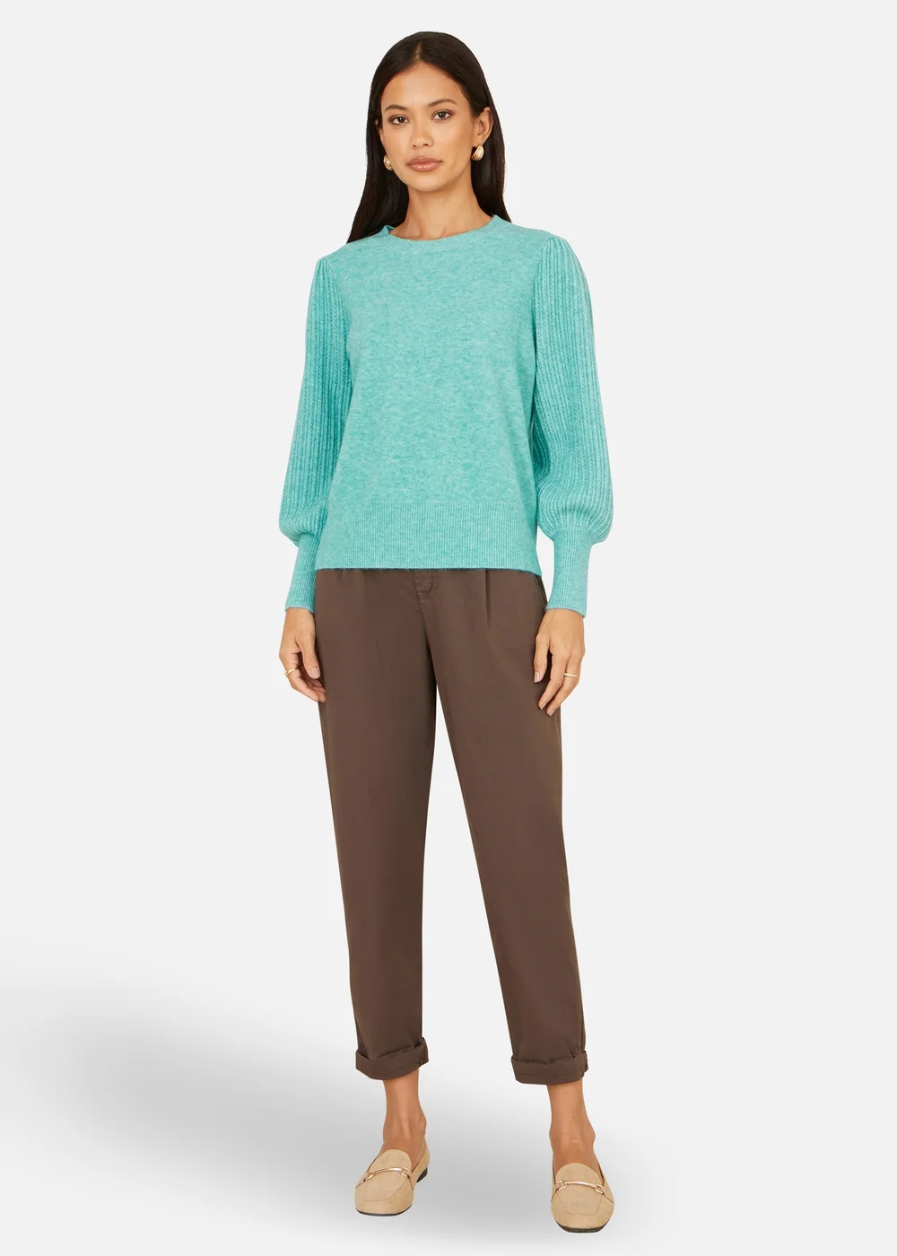 Yumi Sea Green Knitted Balloon Sleeve TextuSea Green Jumper - M Image 2