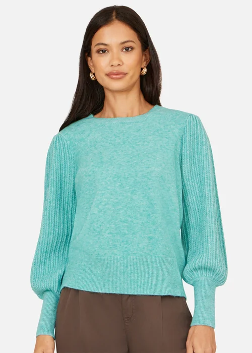 Yumi Sea Green Knitted Balloon Sleeve TextuSea Green Jumper - M Image 3