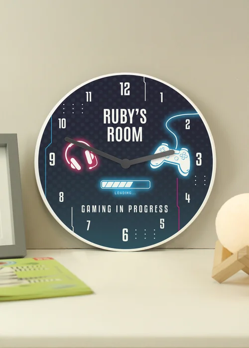 Personalised Memento Company Gaming Wooden Childrens Clock Multi - One Size Image 3