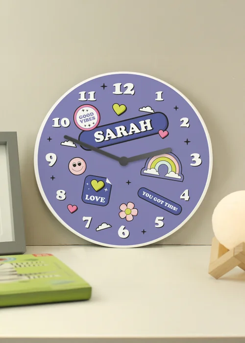 Personalised Memento Company Positive Vibes Wooden Childrens Clock Multi - One Size Image 3