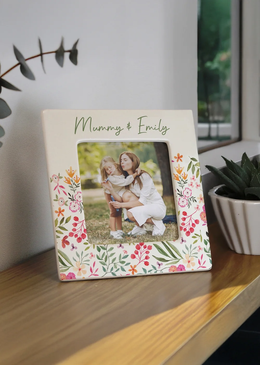 Personalised Memento Company Floral Ceramic 4x4 Frame Cream - One Size Image 1