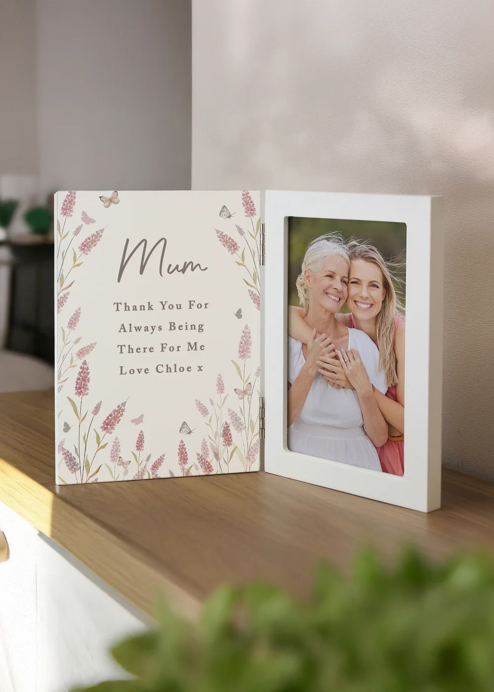 Personalised Memento Company Floral Wooden Hinged 6x4 Photo Frame Cream - One Size Image 1