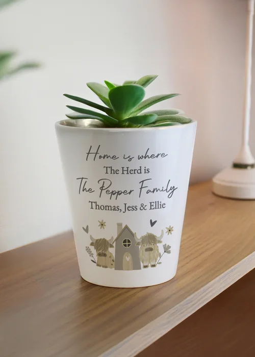Personalised Memento Company Highland Cow Plant Pot White - One Size Image 1