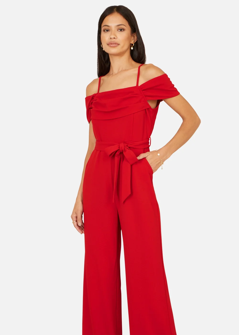 Yumi Red Stretch Bardot Jumpsuit - 8 Image 2