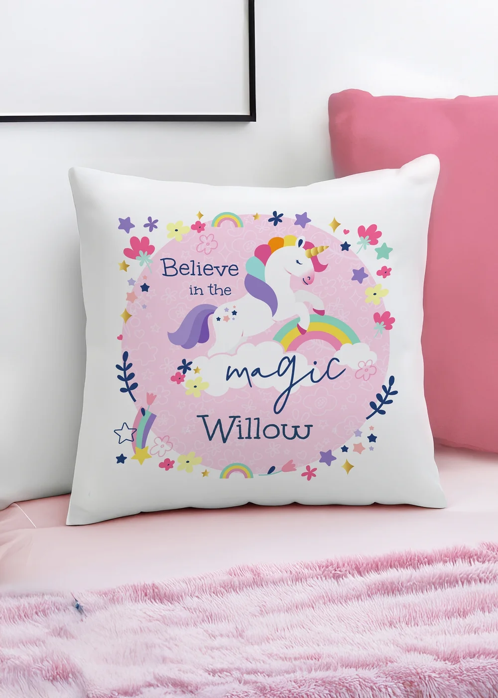 Personalised Memento Company Pink Unicorn Cushion - One Size Image 2