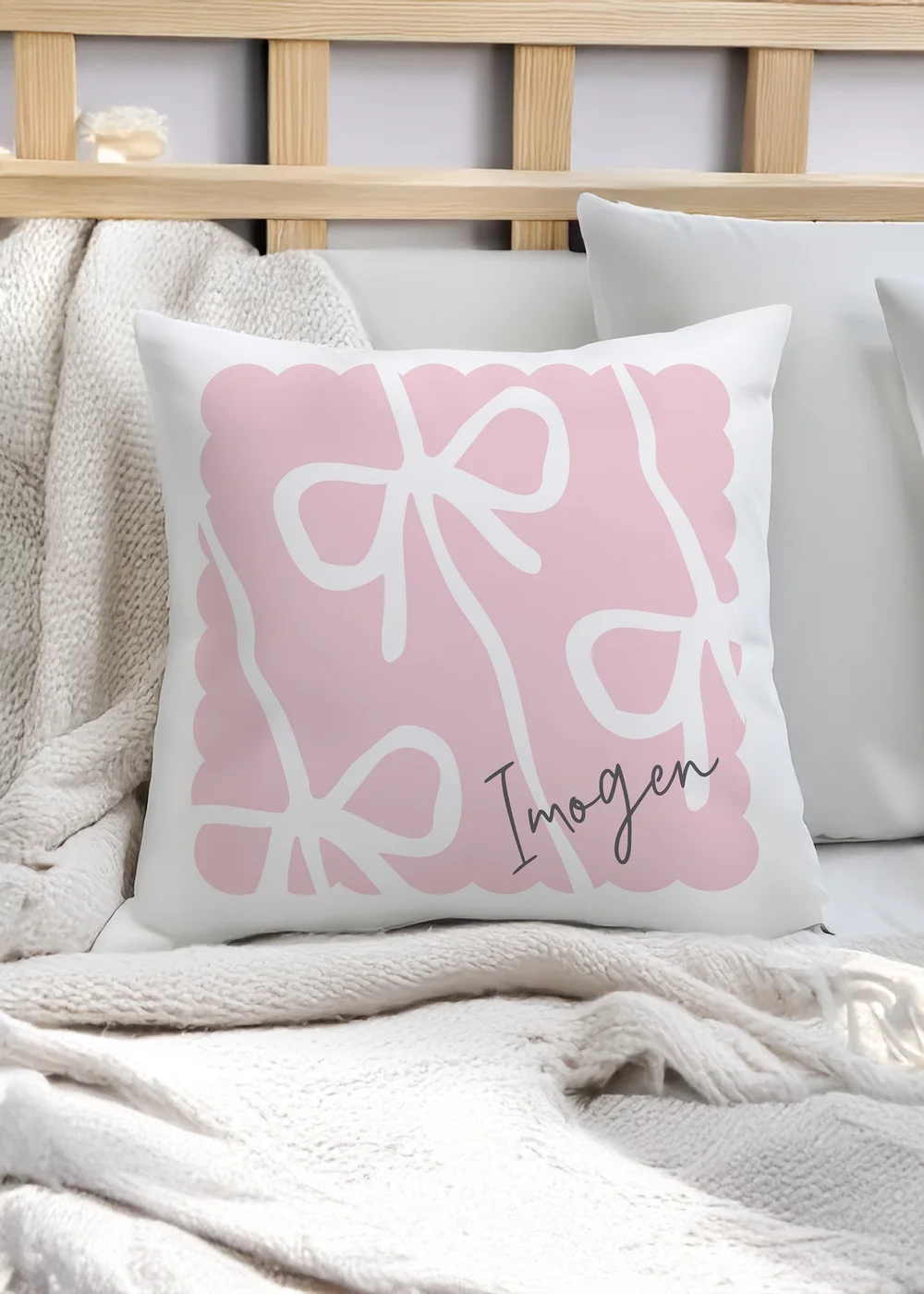 Personalised Memento Company Pink Bow Cushion - One Size Image 3