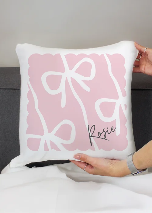 Personalised Memento Company Pink Bow Cushion - One Size Image 2