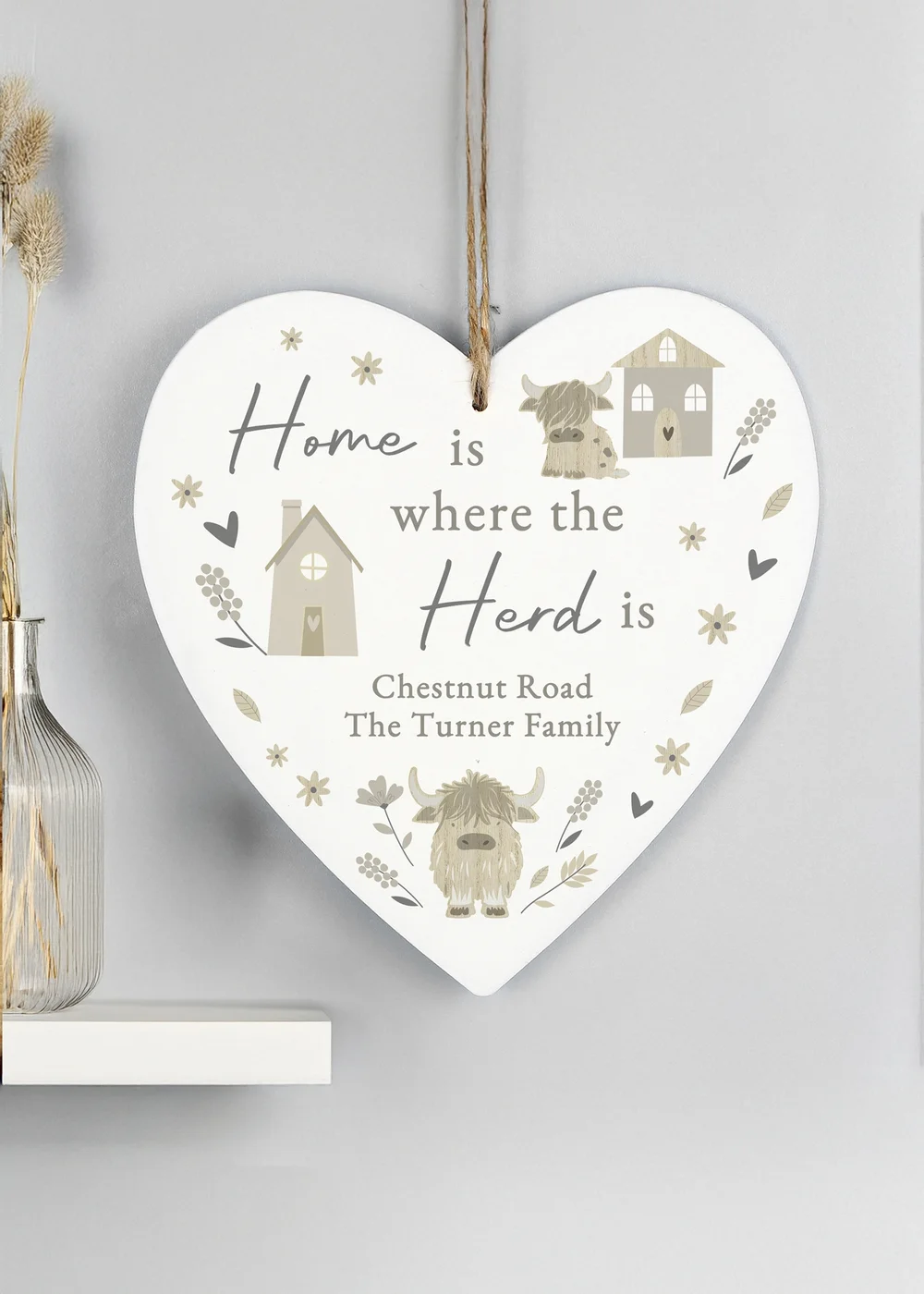 Personalised Memento Company Highland Cow Heart Ornament White - One Size Image 1