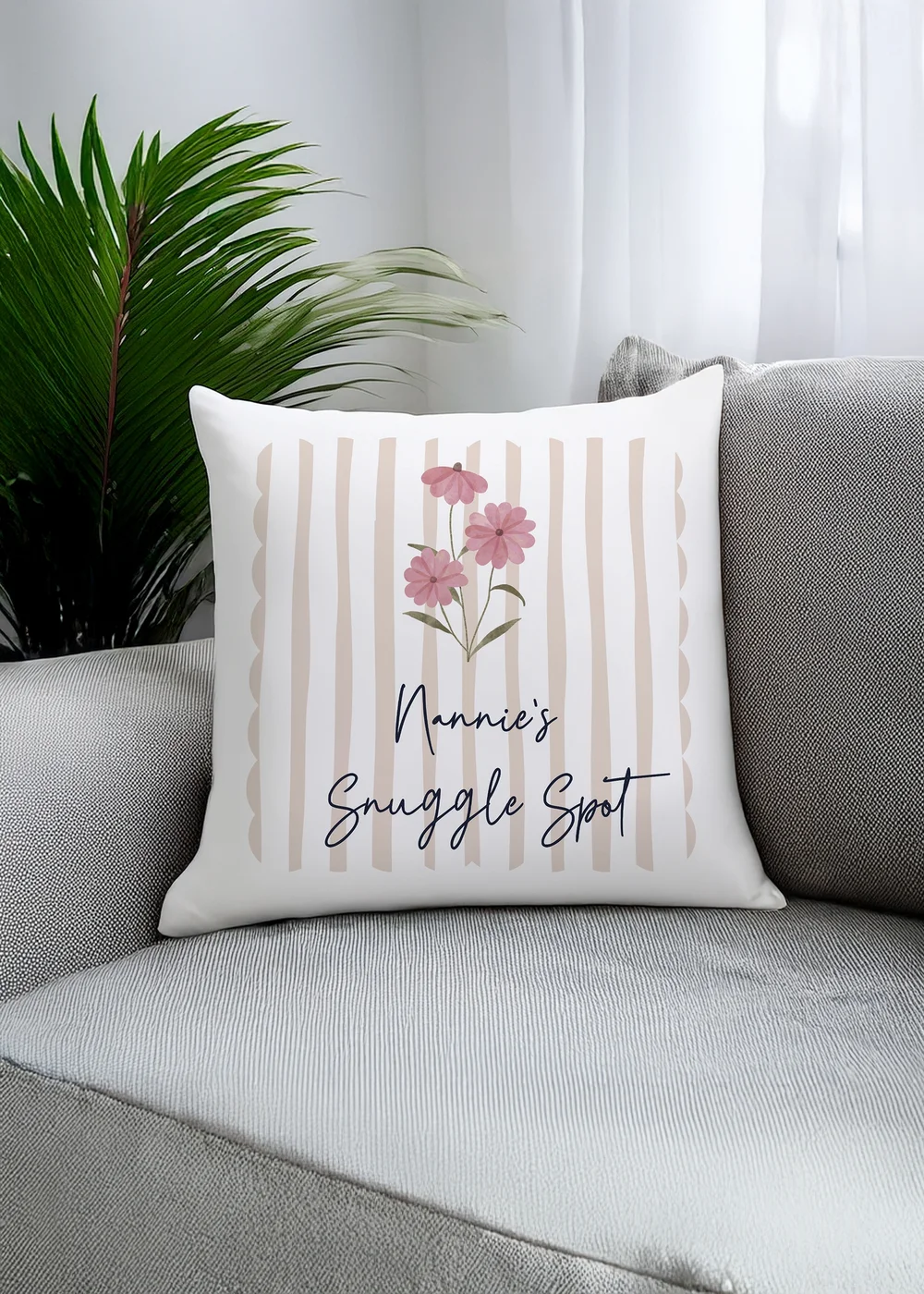 Personalised Memento Company Floral Stripe Cushion - One Size Image 3