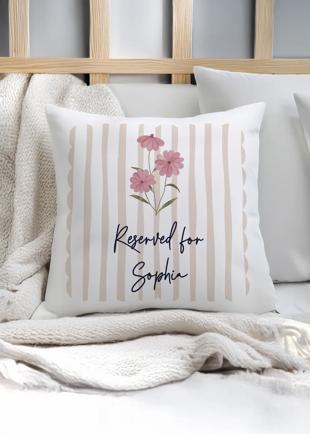 Personalised Memento Company Floral Stripe Cushion - One Size Image 1