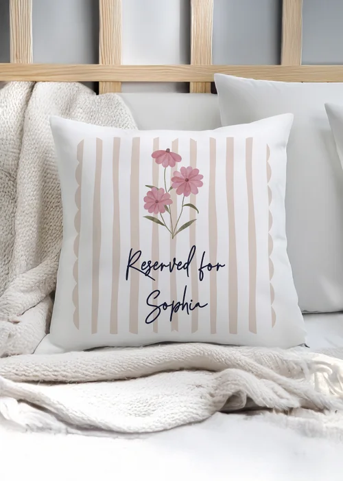 Personalised Memento Company Floral Stripe Cushion - One Size Image 1