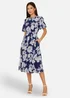 Yumi Navy Flower Stretch Mesh Midi Dress With Angel Sleeves - 14 Image 4