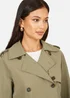 Yumi Green Cropped Trench Jacket With Pockets & Check Lining - 14 Image 3