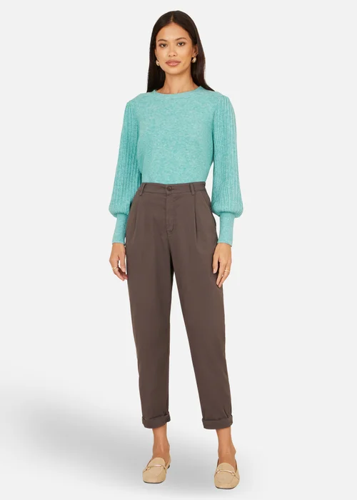 Yumi Brown Cotton Canvas Chino Trousers - 14 Image 1