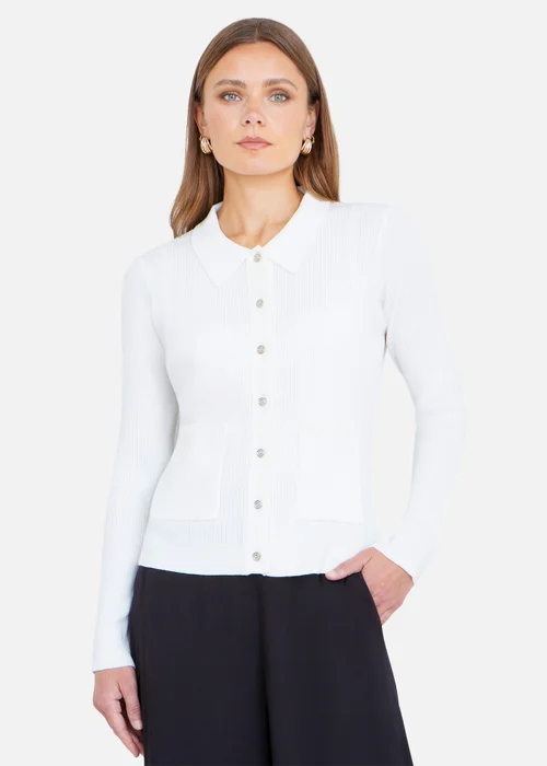 Yumi Ivory Ribbed Collar Button Up Cardigan - M Image 1