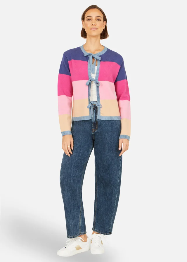 Yumi Multicolour Block Stripe Tie Front Cardigan