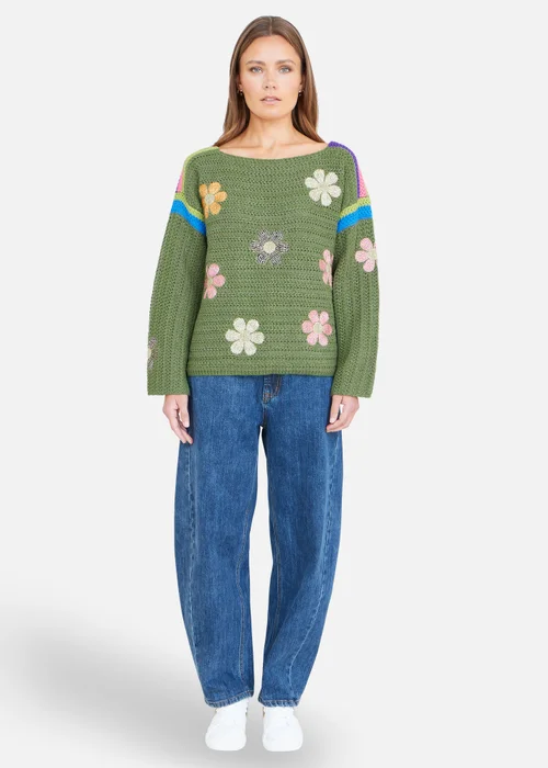 Yumi Green Crochet Flower Jumper - M Image 4