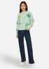 Yumi Green Relaxed Flower Embroidered Jumper - L Image 2