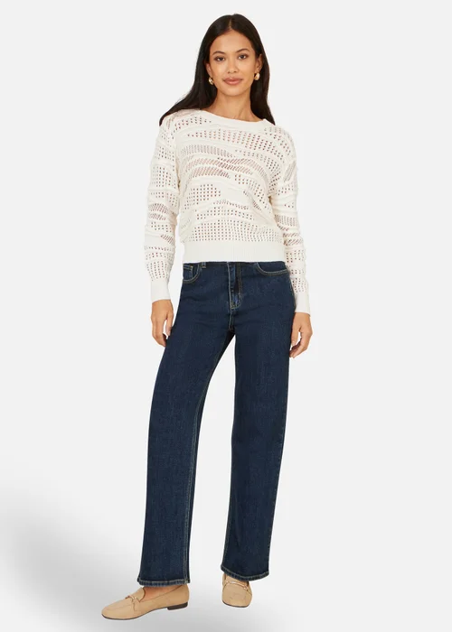 Yumi White Wave Pointelle Knitted Jumper - S Image 2