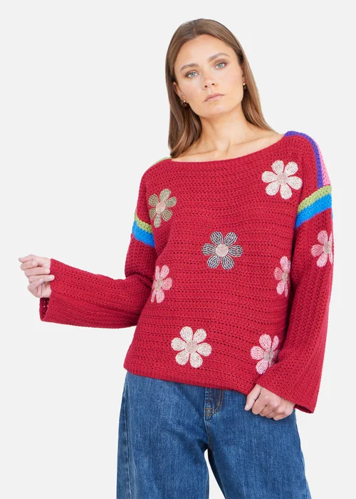 Yumi Red Crochet Flower Jumper - L Image 1