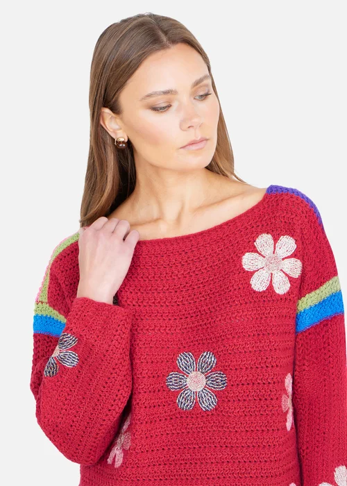 Yumi Red Crochet Flower Jumper - L Image 3
