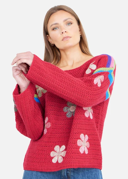 Yumi Red Crochet Flower Jumper - L Image 4